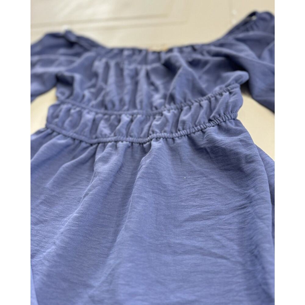 Altar’d State Women’s Ruched Mini Dress Blue Off Shoulder Long Sleeve Size XS - Picture 2 of 6